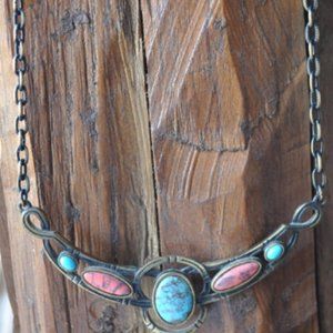 Caroline signed chain necklace vintage turquoise probably 1970s (5002)